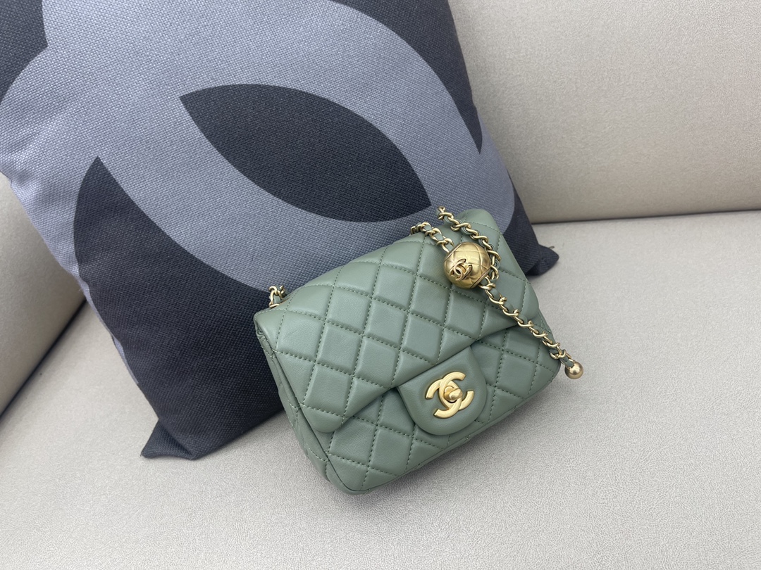 Mini Classic Flap Lambskin Bag AS1786 Jade Green/Gold